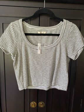 Madewell Green & White Striped Scoop-Neck Crop Top